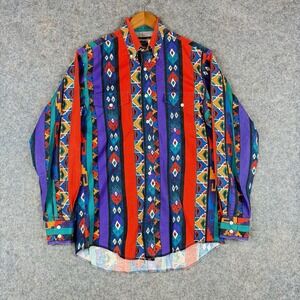 Vintage Wrangler Southwest Brushpopper Shirt Medium Colorful X Long Tails USA